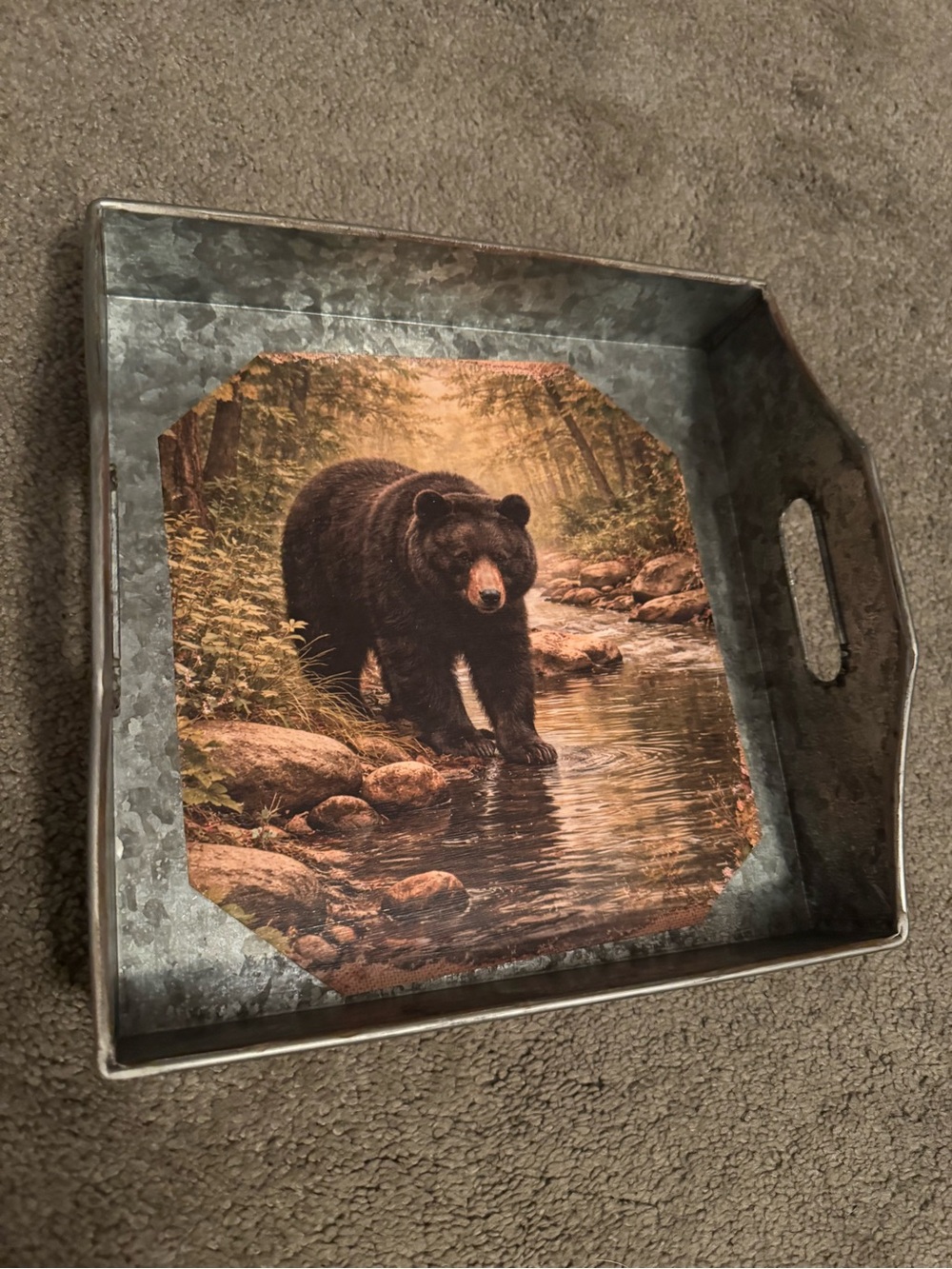Rustic Black Bear Decorative Serving Tray - Brown